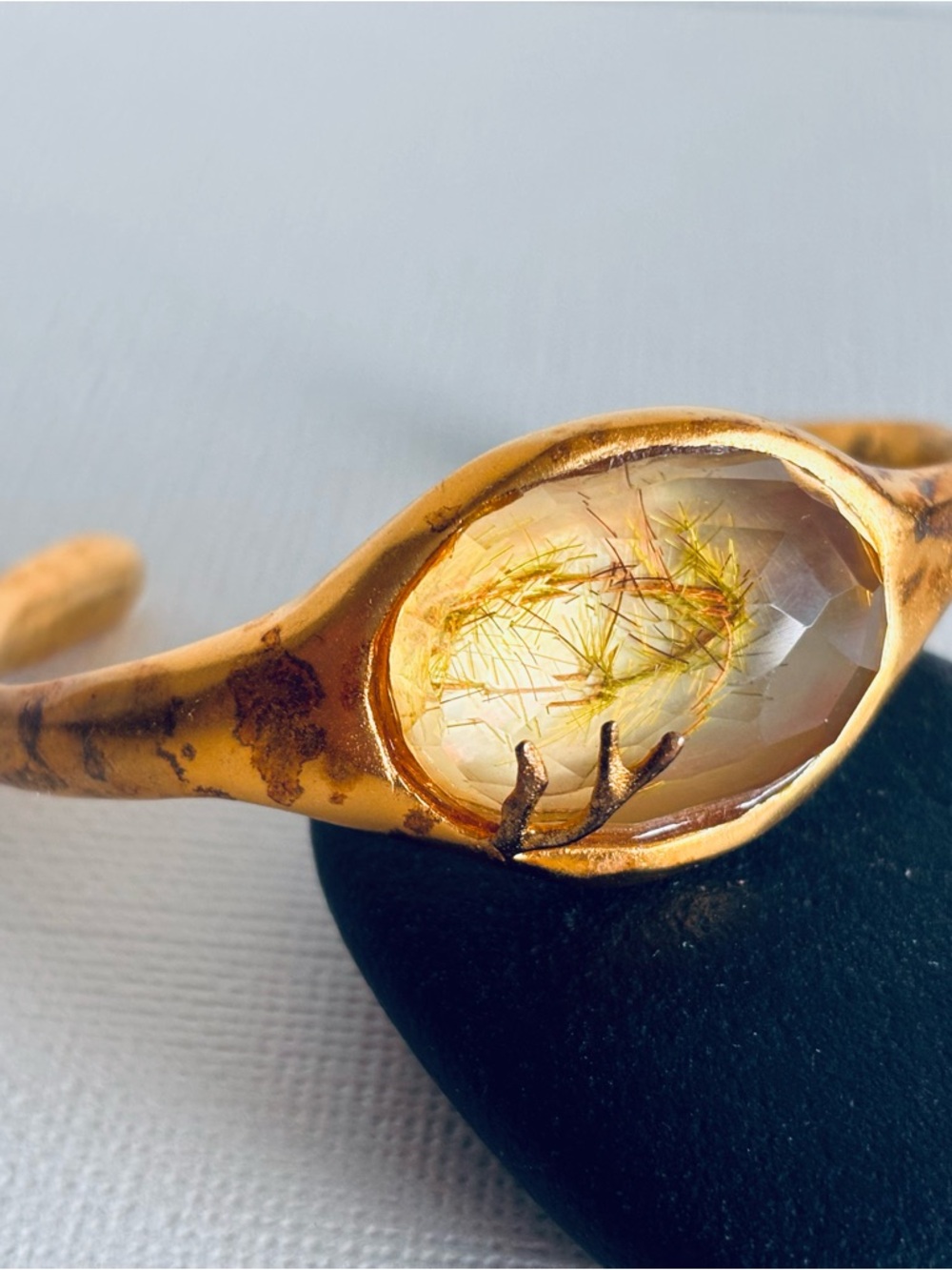 Alexis Bittar Gold-Tone Botanical Cuff Bracelet with Faceted Lucite Maximalist